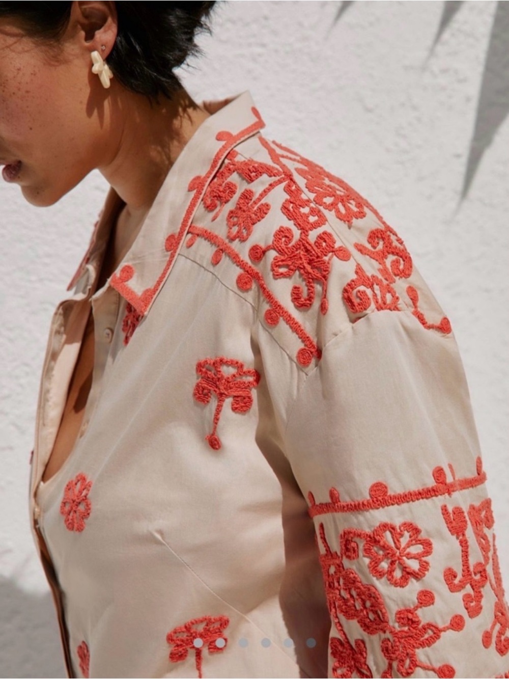 Anthropologie Maeve heavily embroidered shirtdress pockets lined - Picture 3 of 13